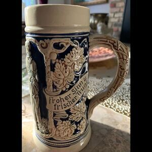 Beer mug, very unique, cream & dark blue, excellent condition, made in Germany